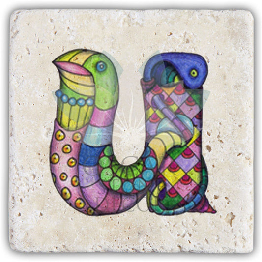 LETTER U SINGLE NATURAL STONE COASTER / BA-U5 (COASTER)