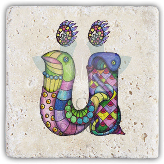 LETTER Ü SINGLE NATURAL STONE COASTER / BA-Ü5 (COASTER)