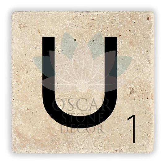LETTER U SINGLE NATURAL STONE COASTER / BA-U2 (COASTER)
