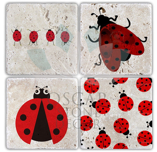 LADYBUG 4-Piece NATURAL STONE COASTERS / BA136 (COASTER)