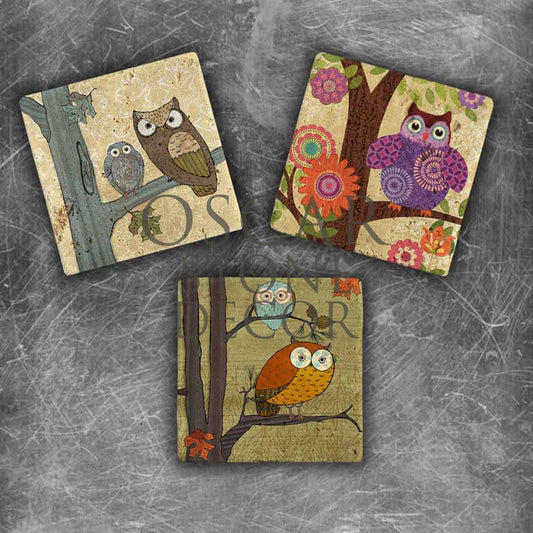 AWAKE OWLS NATURAL STONE MAGNET SET / MG-037
