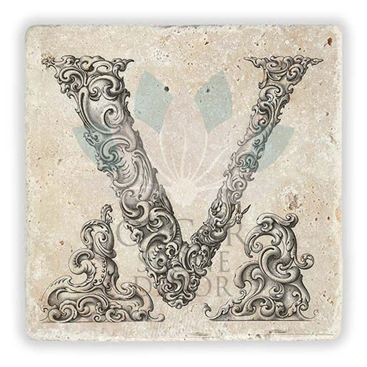 LETTER V SINGLE NATURAL STONE COASTER / BA-V1 (COASTER)