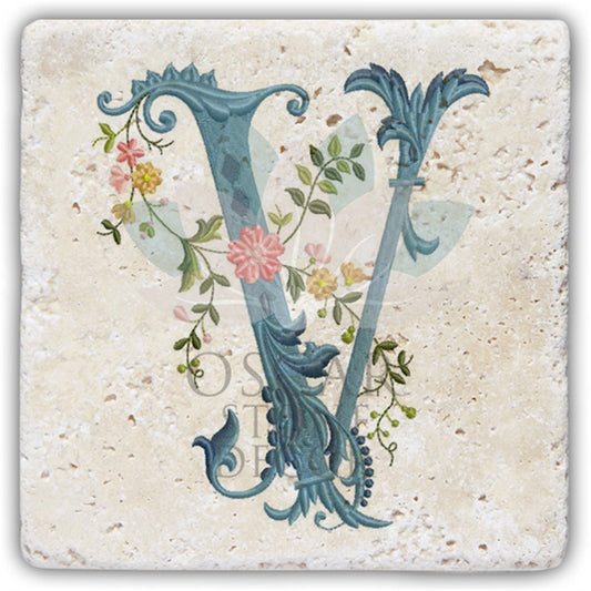 LETTER V SINGLE NATURAL STONE COASTER / BA-V4 (COASTER)