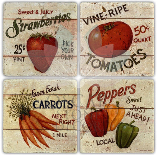 VEGETABLES 4-Piece NATURAL STONE COASTERS / BA012 (COASTER)