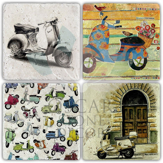VESPA LOVES 4-Piece NATURAL STONE COASTERS / BA426 (COASTER)