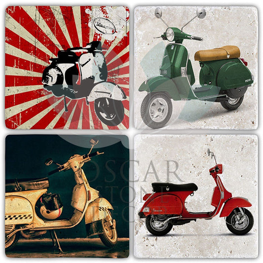 VESPA MOTORCYCLE 4-Piece NATURAL STONE COASTERS / BA349 (COASTER)