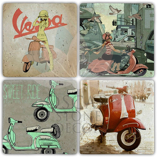 VESPA DREAM 4-Piece NATURAL STONE COASTERS / BA515 (COASTER)