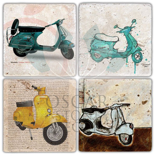VESPA STYLE 4-Piece NATURAL STONE COASTERS / BA337 (COASTER)