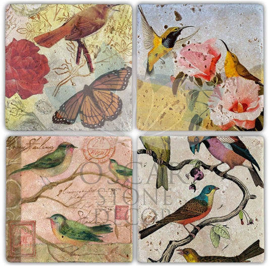 VINTAGE 4-Piece NATURAL STONE COASTERS / BA037 (COASTER)
