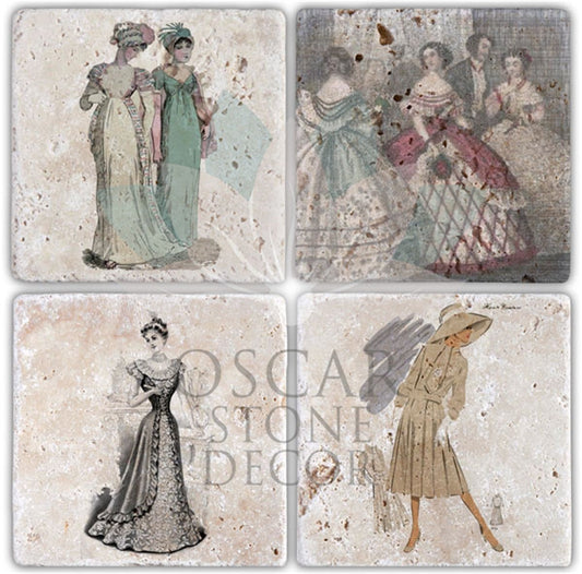 VINTAGE 4-Piece NATURAL STONE COASTERS / BA030 (COASTER)