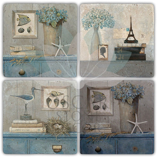 VINTAGE BLUE 4-Piece NATURAL STONE COASTERS / BA450 (COASTER)