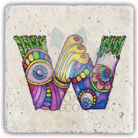 LETTER W SINGLE NATURAL STONE COASTER / BA-W5 (COASTER)