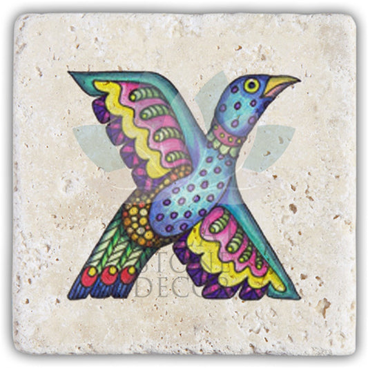 LETTER X SINGLE NATURAL STONE COASTER / BA-X5 (COASTER)