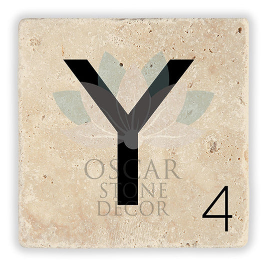 LETTER Y SINGLE NATURAL STONE COASTER / BA-Y2 (COASTER)