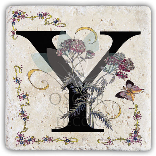 LETTER Y SINGLE NATURAL STONE COASTER / BA-Y3 (COASTER)
