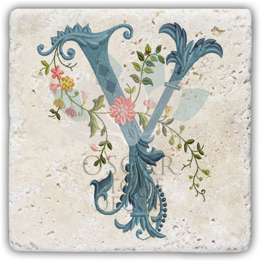 LETTER Y SINGLE NATURAL STONE COASTER / BA-Y4 (COASTER)