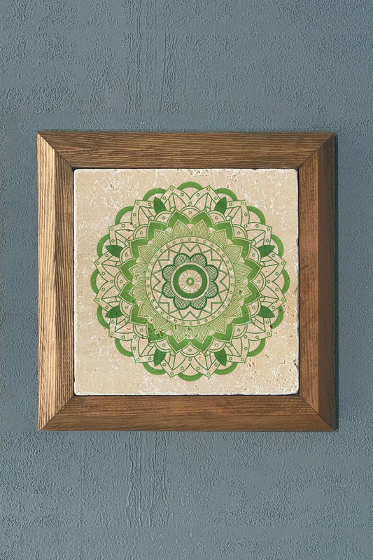 Flower of Life Mandala Solid Wooden Framed Stone Painting -Wall Decoration-11" x 11"