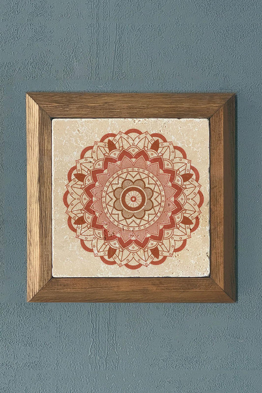 Flower of Life Mandala Solid Wooden Framed Stone Painting -Wall Decoration-11" x 11"