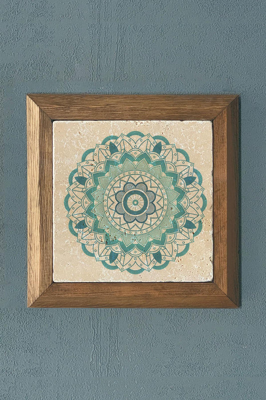 Flower of Life Mandala Solid Wooden Framed Stone Painting -Wall Decoration-11" x 11"