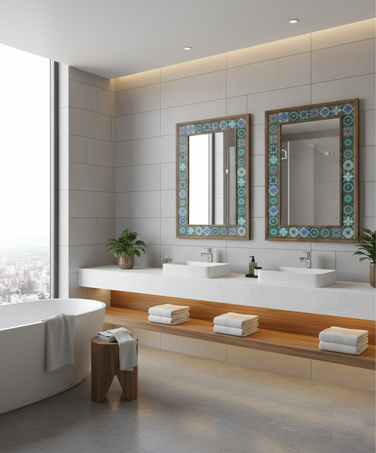 FRAMED MOSAIC NATURAL STONE MIRROR / AYN-097