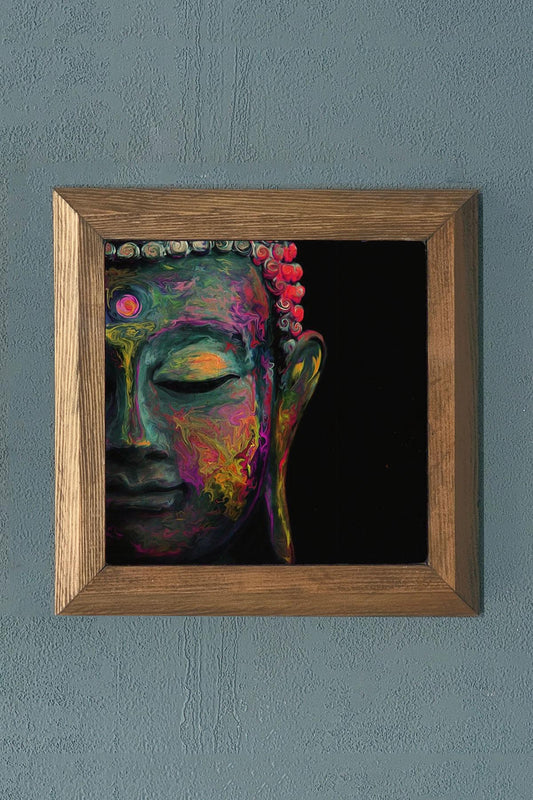 COLORFUL BUDHA-Solid Framed Stone Painting-Wall Decor- 11" x 11"