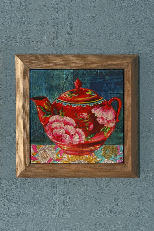 COLORFUL TEASAN BOTTLE Solid Framed Stone Painting-Wall Decor- 11" x 11"