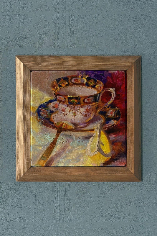 Colorful Cup Solid Framed Stone Painting-Wall Decor- 11" x 11"