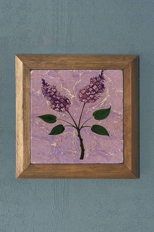 Hyacinth Flower Marbled -WOODEN Framed Stone Painting-Wall Decor- 11" x 11"