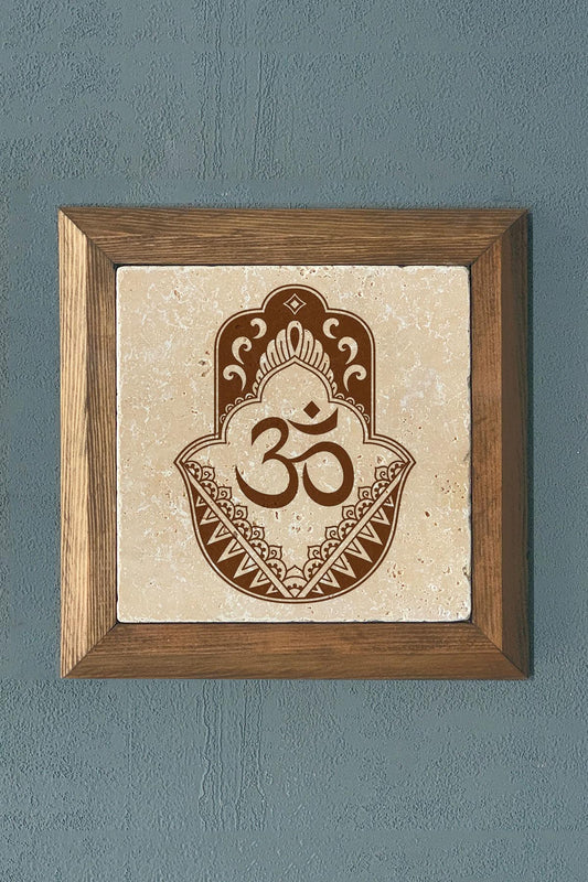 Stone Painting - Fatima Mother's Hand Mantra Solid Wood Framed - Wall Decoration - 11" x 11"
