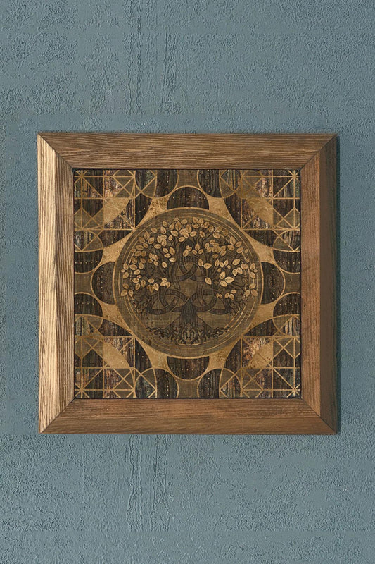 Stone Painting - Tree of Life (Life) Solid Wooden Framed Wall Decoration - 11" x 11"