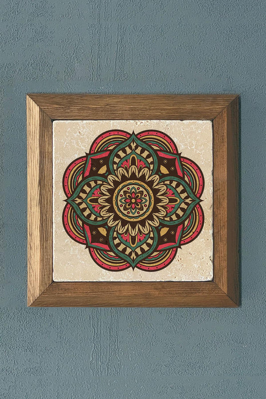 Stone Painting - Mandala Solid Wood Framed Stone Painting - Wall Decoration - 11" x 11"
