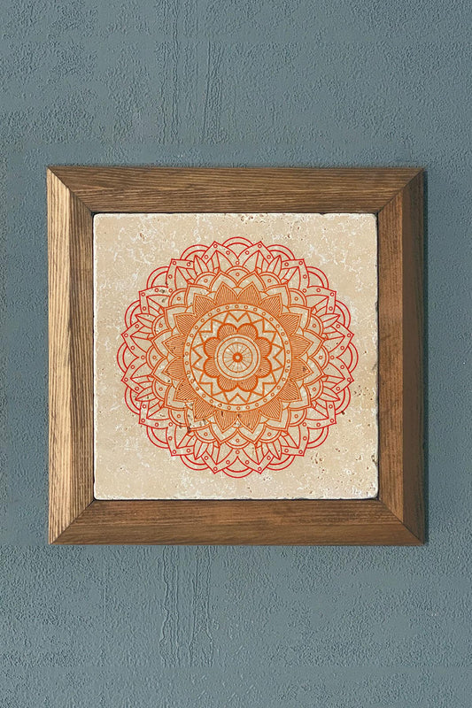 Stone Painting - Flower of Life Mandala Solid Wooden Framed Wall Decoration - 11" x 11"