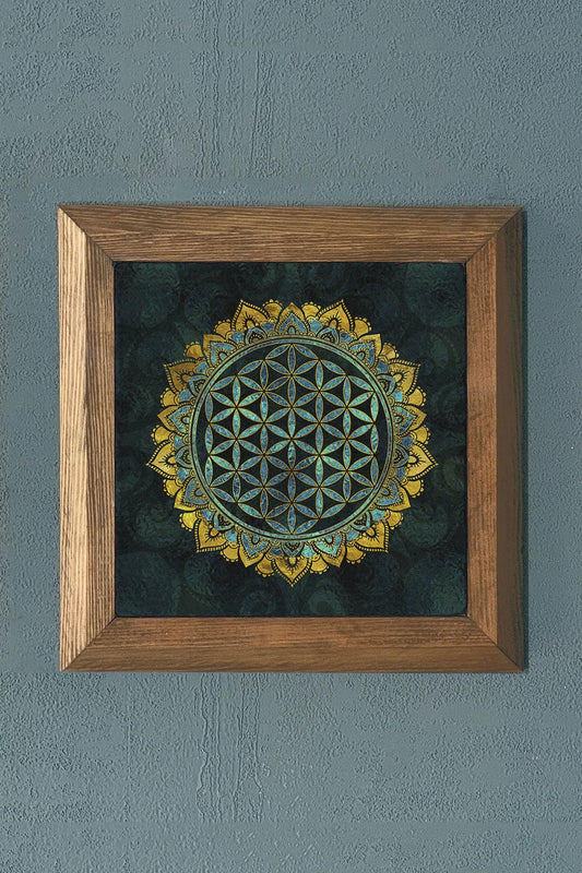 Stone Painting - Flower of Life Solid Wood Framed Stone Painting - Wall Decoration - 11" x 11"