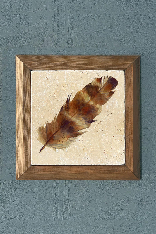 FEATHER-Solid Framed Stone Painting-Wall Decor- 11" x 11"