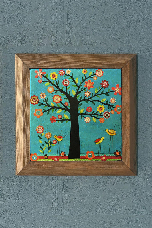TREE OF LIFE-Solid Framed Stone Painting-Wall Decor- 11" x 11"C