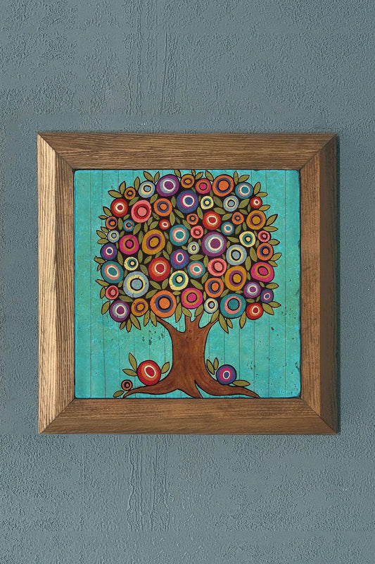 TREE OF LIFE-Solid Framed Stone Painting-Wall Decor- 11" x 11"
