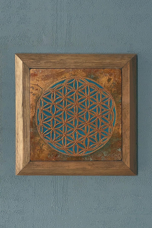 FLOWER OF LIFE -Solid Framed Stone Painting-Wall Decoration- 11" x 11"