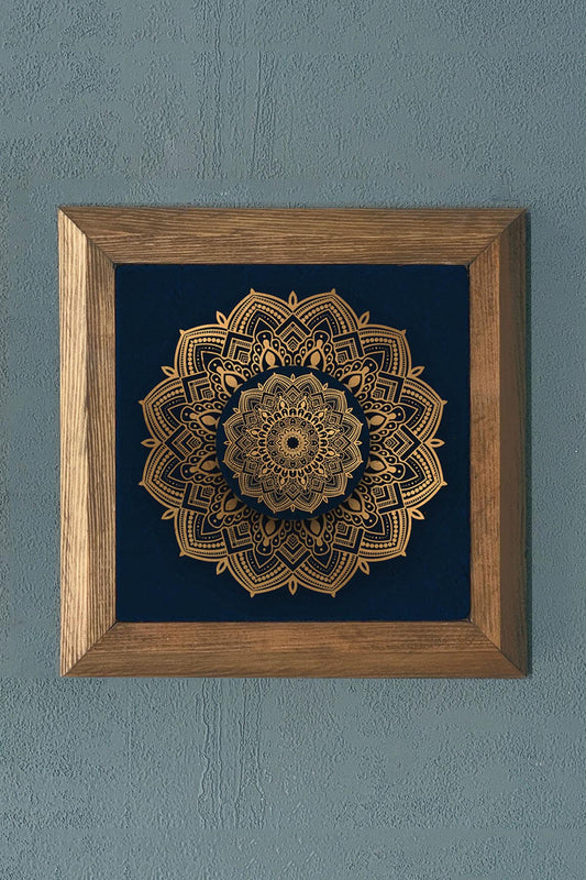 FLOWER OF LIFE-WOODEN Framed Stone Painting-Wall Decor- 11" x 11"
