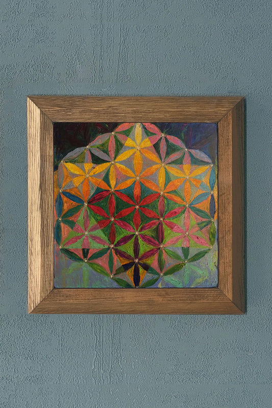 FLOWER OF LIFE-Solid Framed Stone Painting-Wall Decoration- 11" x 11"