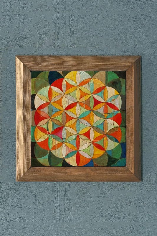 FLOWER OF LIFE Solid Framed Stone Painting - 11" x 11"